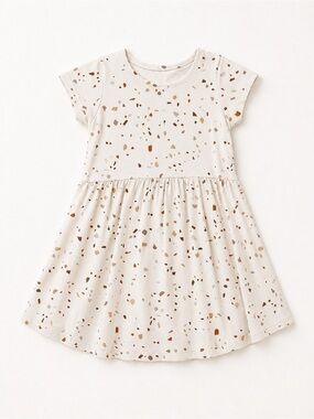 Jax & Lennon Cream Terrazzo Print Short Sleeve Dress / Twirl Dress / Bamboo